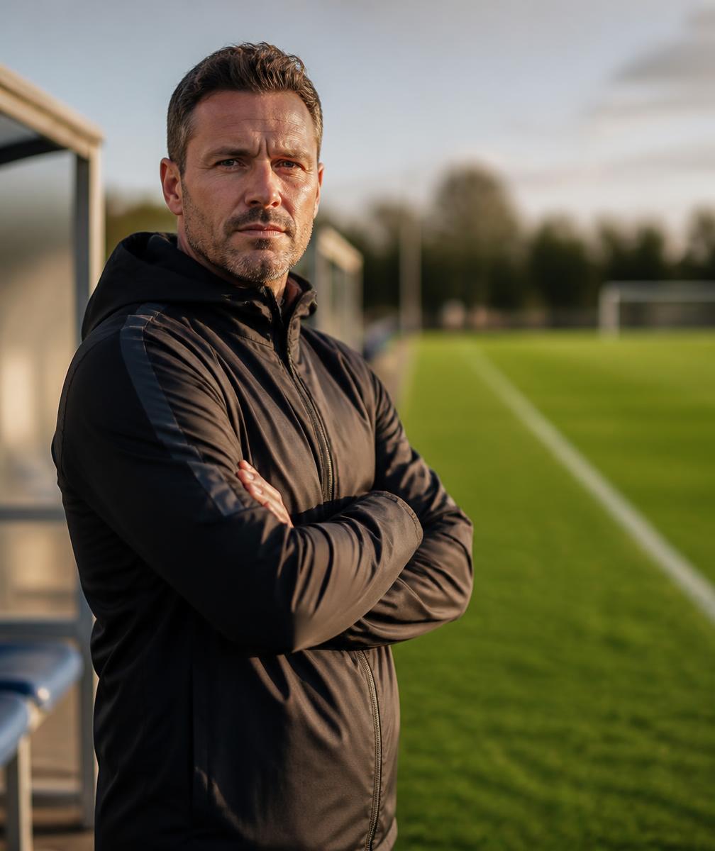 Football coach on the training pitch